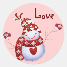 Whimsical Snowmen Love Stickers