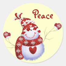 Whimsical Snowmen Peace Stickers