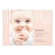 Whimsical Vines Birth Announcement Pink Card