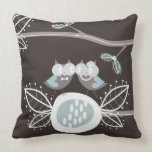 Whimsical Woodland Forest Cute Blue Wedding Owls pillows