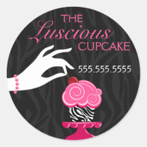 Whimsical Zebra and Cherry Cupcake Bakery Stickers