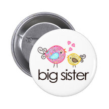 Whimsy Birds Big Sister T-shirt Announcement Pinback Button
