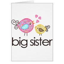 Whimsy Birds Big Sister T-shirt Announcement Cards