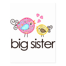 Whimsy Birds Big Sister T-shirt Announcement Post Cards