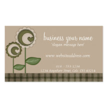 Whimsy Green/Taupe Flowers Business Cards