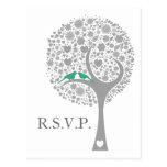 whimsy tree mint lovebirds mod wedding rsvp postcards