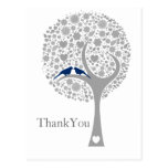 whimsy tree navy blue lovebirds wedding Thank You postcards
