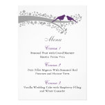 whimsy tree purple lovebirds menu cards invitations