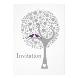 whimsy tree purple lovebirds mod wedding invites invitations