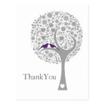 whimsy tree purple lovebirds mod wedding Thank You postcards