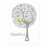whimsy tree yellow lovebirds mod wedding Thank You postcards