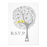 whimsy tree yellow lovebirds wedding rsvp 3.5 x 5 invitations