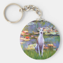 Whippet (brown-white) - Lilies 2 Key Chain