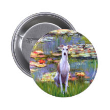 Whippet (brown-white) - Lilies 2 Pinback Button