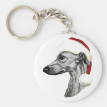Whippet Christmas Black Santa Key Chains