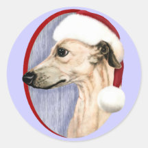 Whippet Christmas Fawn Santa Round Sticker