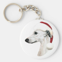 Whippet Christmas White Santa Key Chains