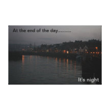 Whitby at night stretched canvas print