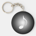 White 8th Note Bright Spot Light White On Black Keychains