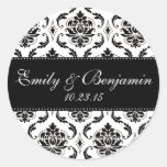 White and Black Damask Wedding Favor Sticker