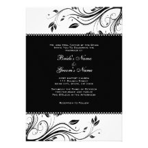 White and Black Floral Swirls Wedding Invitation