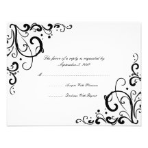 White and Black Flourish Wedding RSVP Invitations