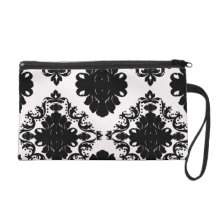 white and black romantic damask design wristlet purse