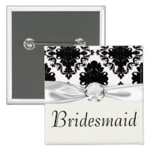 white and black romantic damask design pinback buttons