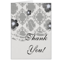 white and black romantic damask design card