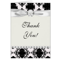 white and black romantic damask design greeting cards