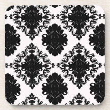 white and black romantic damask design beverage coasters
