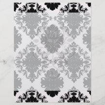 white and black romantic damask design flyer