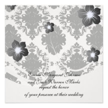 white and black romantic damask design announcements