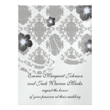 white and black romantic damask design personalised invites