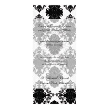 white and black romantic damask design personalised invite