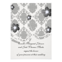 white and black romantic damask design custom invitation