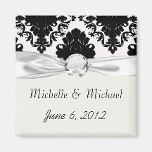white and black romantic damask design fridge magnets