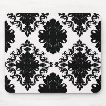 white and black romantic damask design mouse mat