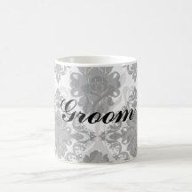 white and black romantic damask design mug