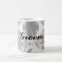 white and black romantic damask design mugs