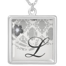 white and black romantic damask design necklace