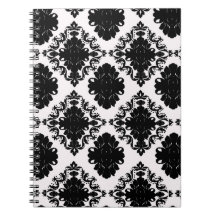 white and black romantic damask design notebooks