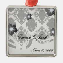 white and black romantic damask design christmas tree ornaments