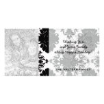 white and black romantic damask design customised photo card