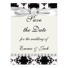 white and black romantic damask design postcard