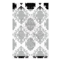 white and black romantic damask design personalised stationery