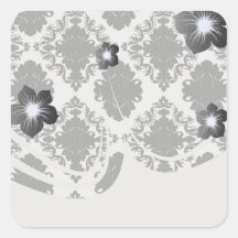 white and black romantic damask design square stickers