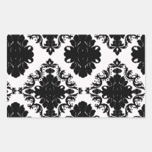 white and black romantic damask design rectangle sticker