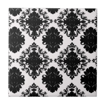 white and black romantic damask design tiles