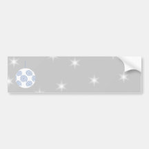 White and Blue Christmas Bauble. On Starry Grey. Bumper Stickers